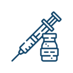 Impfempfehlungen Symbolgrafik einer Spritze mit Medikamentenfläschchen – symbolisiert Impfung oder Medikamentengabe.