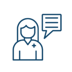 Beratungsgespräche Symbolgrafik einer medizinischen Fachkraft mit Sprechblase – symbolisiert Beratung oder Patientengespräch.