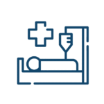 Chronische Erkrankungen Symbolgrafik eines Patienten im Krankenbett mit Infusion und medizinischem Kreuz – steht für stationäre Behandlung oder ärztliche Versorgung.