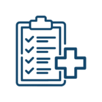 Verhaltenstipps Symbolgrafik eines medizinischen Formulars mit Häkchen und Kreuz – stellt eine Gesundheitscheckliste oder Patientenakte dar.